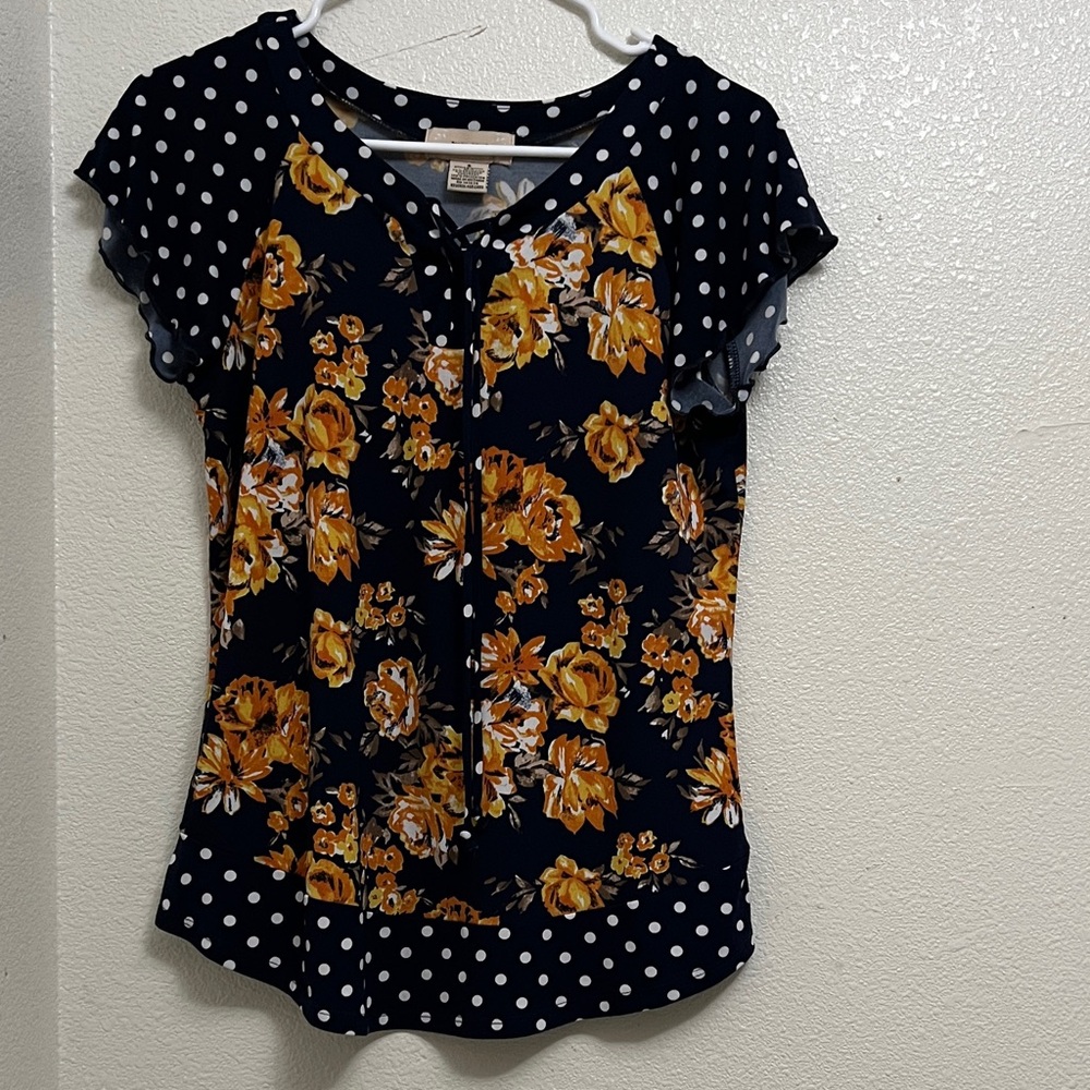 Floral and Polka Dot Navy Women's Top